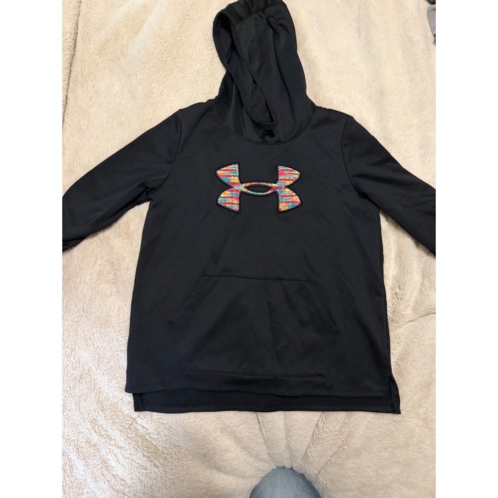 Under Armour Kids Black Big Logo Hoodie Rainbow Textured Pullover Youth Large